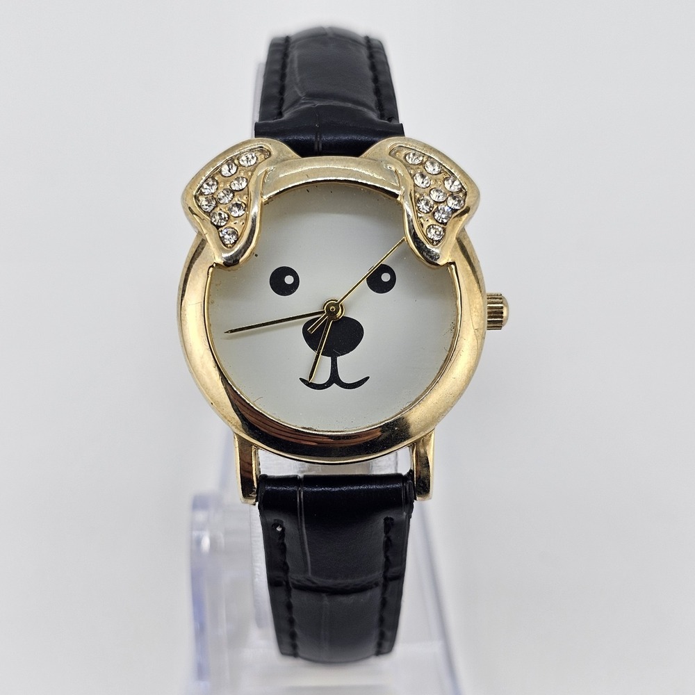 Charming Charlie Dog Women's Watch 28MM NEW Black Leather Bands NEW Battery